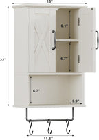 ChooChoo Farmhouse Medicine Cabinet, Bathroom Wall Cabinet with Adjustable Shelf, Towel Bar, 3 Hooks, Over The Toilet Storage Cabinet for Bathroom, Kitchen, White