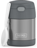 THERMOS FUNTAINER Insulated Food Jar, 10 Ounce, Kid Friendly Food Jar with Foldable Spoon, Gray