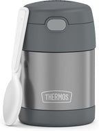 THERMOS FUNTAINER Insulated Food Jar, 10 Ounce, Kid Friendly Food Jar with Foldable Spoon, Gray
