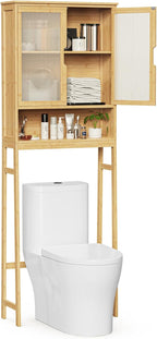 BAMBANG Over The Toilet Storage Cabinet, Bamboo Bathroom Over Toilet Storage Organizer with Adjustable Shelves and Double Doors, Above Toilet Storage Cabinet, Natural