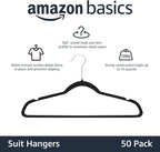 Amazon Basics Slim Velvet Non-Slip Space Saving Suit Clothes Hangers, Closet Organizer, Black, 50-Pack
