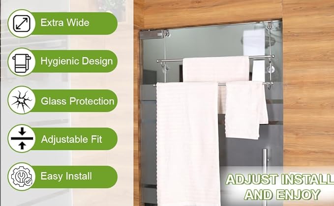 Insieme (29 x16x4.7 Inch) Towel Rack for Over Glass Shower Wall or Glass Shower Enclosure (Frameless or Frames up to 1.6" Thick). 2 Tier - Stainless Steel - No Rust