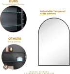 TEHOME 20 x 30'' Black Arched Bathroom Medicine Cabinet with Mirror Recessed and Surface Mounted Medicine Cabinet Mirror