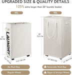 DOKEHOM 90L X-Large Laundry Basket with Removable Wash Bag on Wheels, Collapsible Rolling Laundry Hamper, Foldable Clothes Organizer, Folding Washing Bin (Beige)