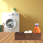 Seagrass Shelf Basket with Dividers, Rectangular Woven Storage Baskets for Organizing, Decorative Wicker Narrow Basket Tray with 3 Sections for Shelves, Toilet Tank, Bathroom Counter