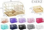Exerz Desk Organizer Golden Office Desk Accessories Supplies Office Storage Desktop Pencil Pen Holder with Drawer Home Workspace