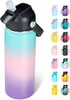 18oz Insulated Stainless Steel Water Bottle, Wide Mouth Double Wall Vacuum, Silicone Straw, Sweat & Leak Proof, BPA Free Insulated Water Flask for Travel, Keep Cold 24h Hot 12h, Pink
