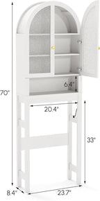 HMstone Over The Toilet Storage Cabinet, Arched Bathroom Organizer and Storage with Acrylic Doors and Adjustable Shelf, Space-Saving Freestanding Bathroom Modern Storage Cabinet Over Toilet, White