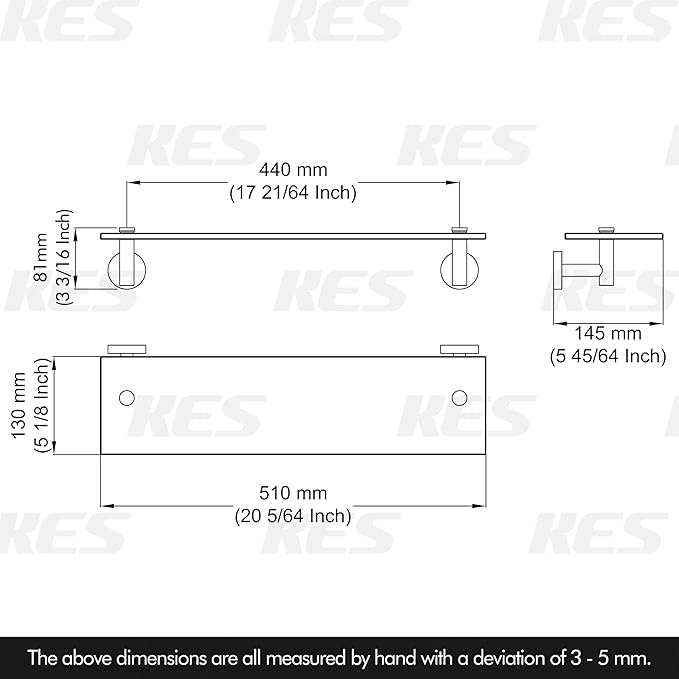 KES Glass Shelf for Bathroom, Floating Glass Shelves for Wall, 20 Inch Tempered Glass Shelf 2 Pack with Rustproof Stainless Steel Brackets Wall Mounted Brushed Finish, A2021-2-P2