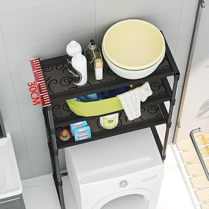 3 Tier Bathroom Over Toilet Organizer Rack, Over The Toilet Storage Rack, Space Saver Carbon Steel Bathroom Shelves, Freestanding Bathrooms Shelves for Restroom Laundry Balcony, White