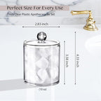SheeChung 3-Pack Clear Acrylic Qtip Holder with Labels – Shatterproof Plastic Apothecary Jars for Bathroom Organization – Vanity Cotton Swab Holder Canisters for Cotton Balls,Pads,Floss Picks