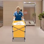 Commercial Laundry Cart with Wheels,Folding Laundry Hamper Cart,Heavy Duty Rolling Laundry Basket with Large Capacity,Laundry Sorter Trolley for Home Hotel Apartment (Yellow, 35.43 * 23.62 * 34.65in)