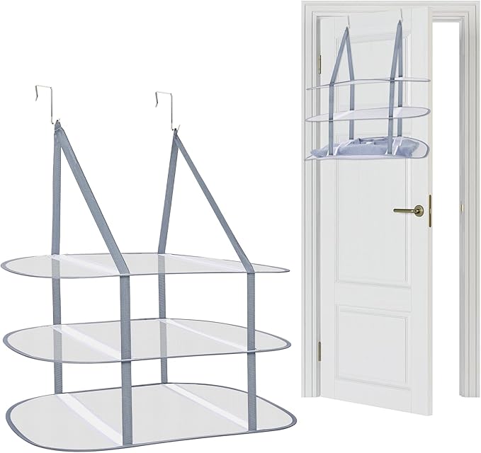 2 Pcs Sweater Drying Rack Over The Door Foldable, 3 Tier Mesh Clothes Dry Hanger Large Laundry Drying Rack for Apartments, Dorm Rooms