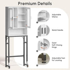 USHOWER Over The Toilet Storage Cabinet, Bathroom Organizer with Tempered Glass Doors, Thicken Metal Stand & MDF Wood, Freestanding Space Saver, White
