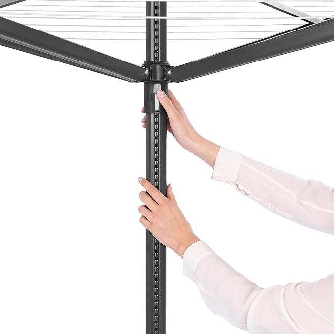 Brabantia Lift-O-Matic Outdoor 4 Arm Clothesline (164 ft/Ø 1.8") Height Adjustable, Folding Clothes Drying Rack + Ground Spike, Cover + Bag of Clothespins (Anthracite)
