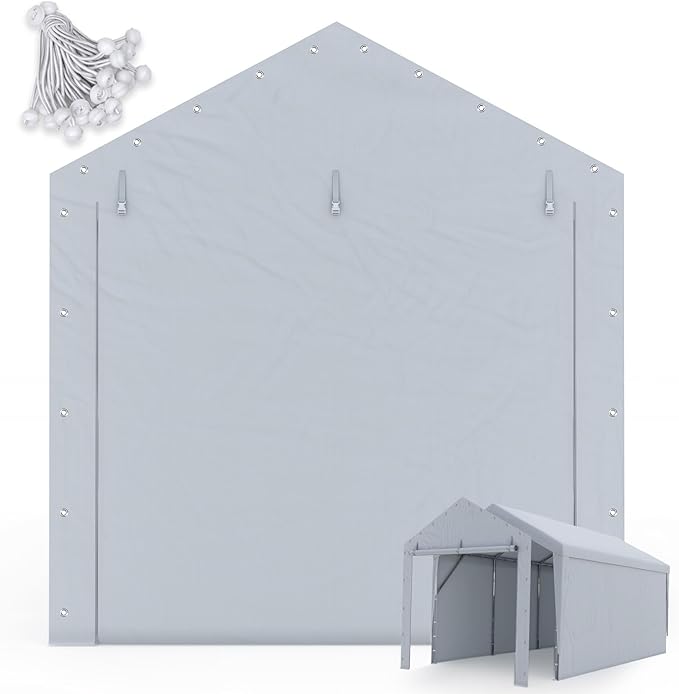 ADVANCE OUTDOOR 10x20 ft Carport Replacement Door with Zippers Tarp, Heavy-Duty Waterproof & UV Protected, Easy Installation with Ball Bungees, Sliver Gray, One Door Only