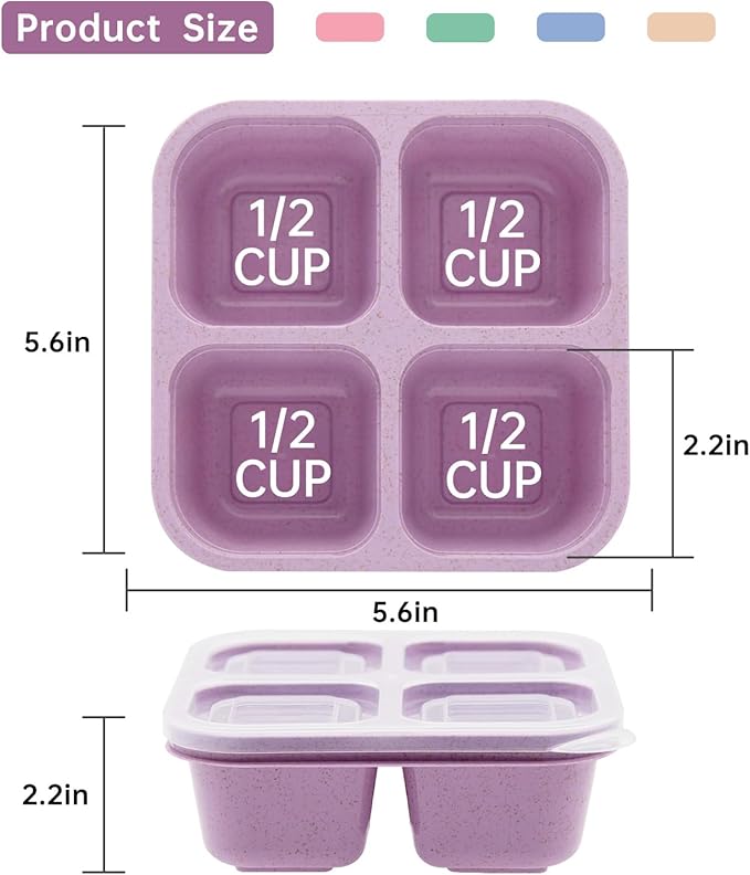 5 Pack Bento Lunch Box,4 Compartment Snack Containers,Divided Snack Box,Meal Prep Lunch Containers FOR Kids/Toddle/Adults,Food Storage Containers for School, Work and Travel