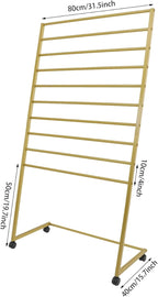 Scarf Organizer, 10-Tier Metal Scarf Display Stand with Wheels, Freestanding Scarf Display Rack, Retail Store Towel Rack, Ties Belt Pants Hanging Rack, for Boutique Display, Home (Gold-10 Rods)