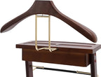 Suit Valet Stand for Man, 17.32x11.81x44.09in Wood Clothes Stand with Top Tray, Men Contour Hanger Valet Stand with Drawer, velvet lining, 66.14 lbs Load-bearing Capacity, Anti-slip Trouser Rack
