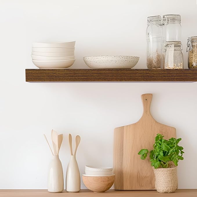 Floating Shelves for Wall, Wall Mounted Rustic Wood Shelves for Bathroom, Bedroom, Living Room, Kitchen, Hanging Shelf for Books/Storage/Room (White, 35.4")