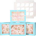 Bakepacker 12 Cupcake Containers 10-Packs Light Blue Cupcake Box Cupcakes Carrier, 12 Cupcake Boxes with Window 13"x10"x3.5"（Auto-pop up）
