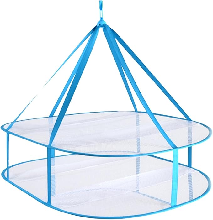 2-Tier Folded Mesh Clothes Drying Rack, Stackable Sweater Laundry Drying Rack, Foldable Hanging Mesh Dryer, Portable Hanging Laundry Rack for T-Shirt, Swimsuit, Underwear (COLOR:blue, double tier)