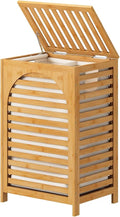 Laundry Hamper, 22.5 Gallon (85L) Bamboo Wood Clothes Laundry Basket with Lid and Handles, Removable Liner (Natural, Large)