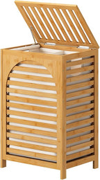 Laundry Hamper, 22.5 Gallon (85L) Bamboo Wood Clothes Laundry Basket with Lid and Handles, Removable Liner (Natural, Large)