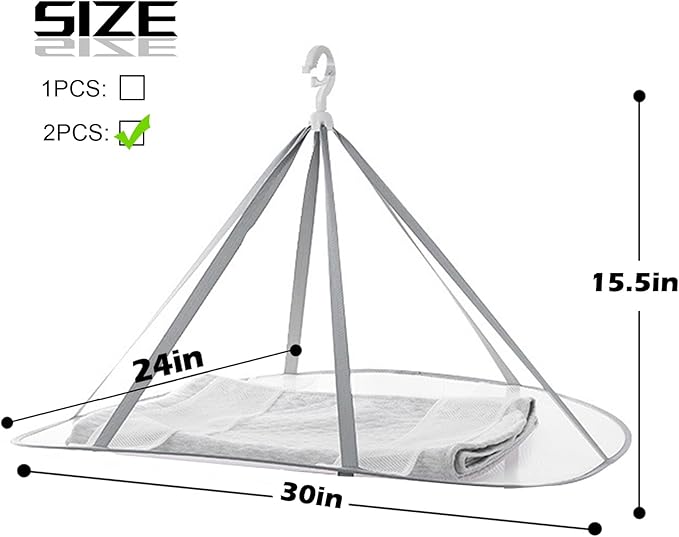 1 Tier Folding Mesh Clothes Drying Rack with Internal Fixation Stackable Sweater Drying Rack Portable Hanging Laundry Rack for Sweater,T-Shirt,Delicates,Swimsuit (2 Pack)