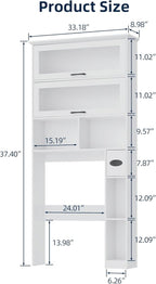 Vabches Over The Toilet Storage Cabinet with Transparent Door, Toilet Paper Storage Cabinet with Multi Layer Shelves Suitable for Bathroom, Laundry Room, Freestanding Bathroom Storage Rack, White