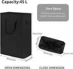 Chrislley 45L Slim Laundry Hamper Narrow Laundry Basket with Handle Foldable Dirty Clothes Portable Skinny Hamper Organizer Storage Bins (22 inches, black)