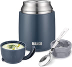 MAXSO Soup Thermo for Hot & Cold Food for Adults Kids, 17 oz Vacuum Insulated Steel Lunch Container Bento Box with Spoon, Leakproof Thermal Food Jar for School Office Travel - Dusty Blue