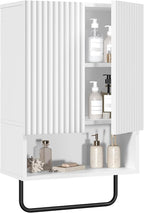Bathroom Wall Cabinet, Wall Mounted Medicine Cabinets with Towel Bar & Adjustable Shelf, Over The Toilet Space Saver Storage Cabinet with 2 Doors, for Bathroom Laundry Room Kitchen, White