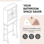 USHOWER Over The Toilet Storage Cabinet, Bathroom Organizers and Storage with Tempered Glass Doors, Thicken Metal Stand & MDF Wood Above Toilet Storage Cabinet, Freestanding Space Saver, Black