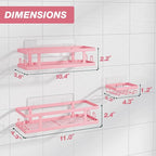 Adhesive Shower Caddy,Shower Shelves with Soap Holder and 12 Hooks,No Drilling Bathroom Organizer and Storage,Pink,3 Pack
