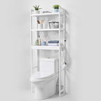 VEVOR Over The Toilet Storage, 3-Tier Adjustable Over Toilet Bathroom Organizer, Bamboo Storage Shelf Rack with 3 Hooks, Freestanding Easy Assembly Laundry Space Saver, Fit Most Toilets