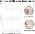 26-Clip Multi-Layer Clothes Drying Rack, BPA-Free ABS Laundry Hanger for Baby Clothes, Socks & Underwear, Heavy Duty Non-Foldable Hanger for Apartment, Nursery & Small Spaces (Off-White)