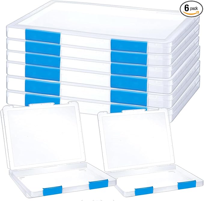 6 Pack A4 File Portable Project Case, Plastic Storage Box for 8.5" x 11" Letter Paper, Documents Magazines Holder Scrapbook Paper Storage Boxes (blue)