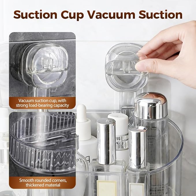 No-Drill Bathroom Suction Storage Box, 2026 New Corrugated Suction Cup Storage Holder,Powerful Suction Storage Box,Removable Hanging Storage Basket,Ripple Acrylic Wall Shelf (Gray)