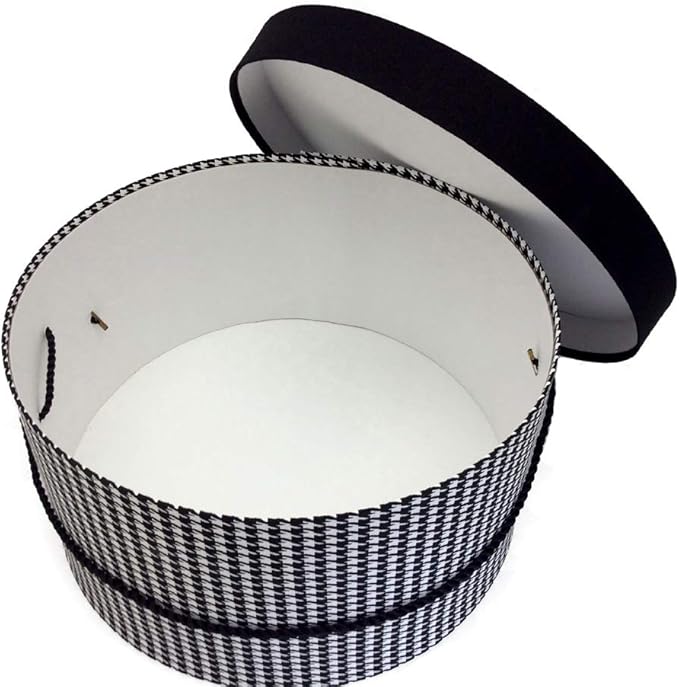 Sarah's Hat Boxes Classic Houndstooth Hat Box – 8.75" x 4.5" (Dia. x Ht.) Handmade in USA – Odorless Non-Toxic Adhesive, Cording Handle – Premium Storage for Hats & Accessories