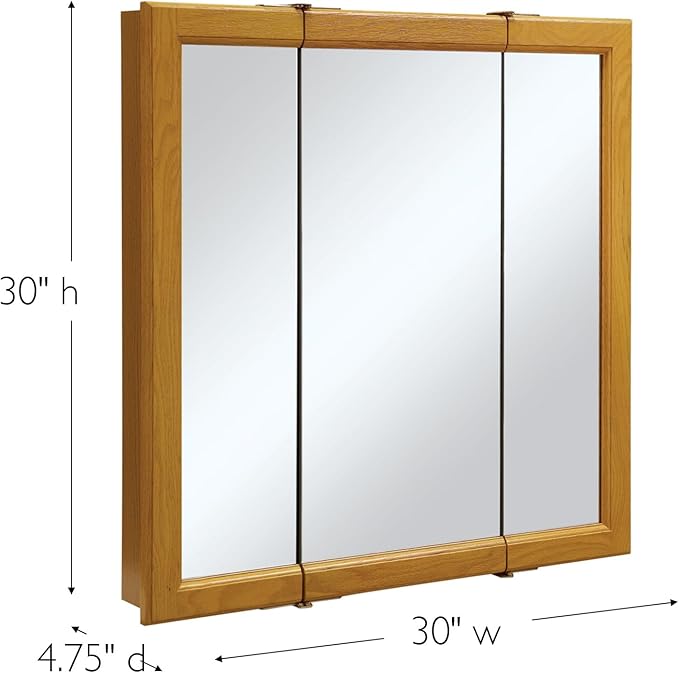 Design House 30 Inch Claremont Bathroom Medicine Cabinet, Wall Mounted, Mirror, Oak, 545301-HOK