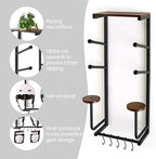 Skateboard Wall Mount Rack - Display Shelf & Hanger for Longboard, Snowboard, Boards with 2 Wooden Helmet Stands & 5 Gear Hooks (Black)
