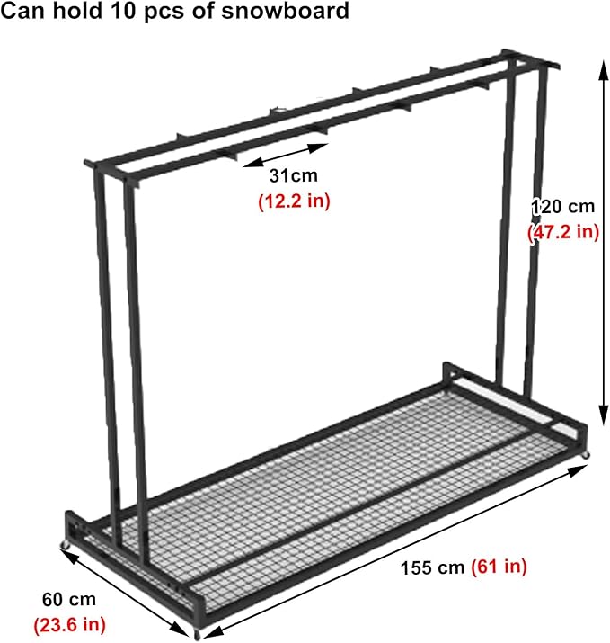 1 2 3 4 5 6 8 9 10 Pair Ski Storage Rack for Organize, Indoor Ski Board Stand for Garage/Basement/Shed, Floor Standing Longboard Carrier Wheels(Holds 10 pcs(5 Pair))