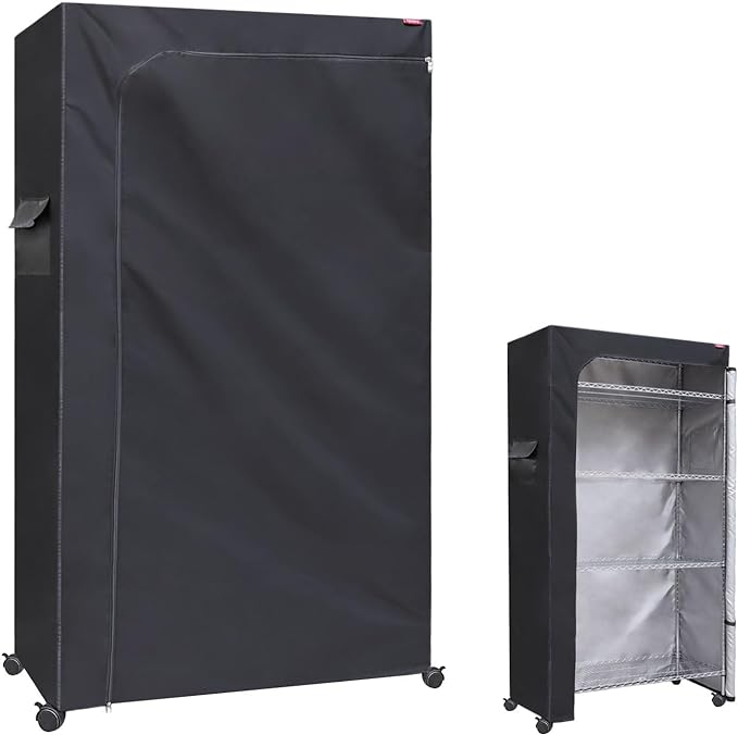 Wire Shelf Cover Storage Rack Cover Dust Protective Heavy-Duty,The Two-Way Zipper Design can be Opened up, Down, or All for Easy Access,36.2" Wx20.5 Dx60 H (No Shelves,Black)