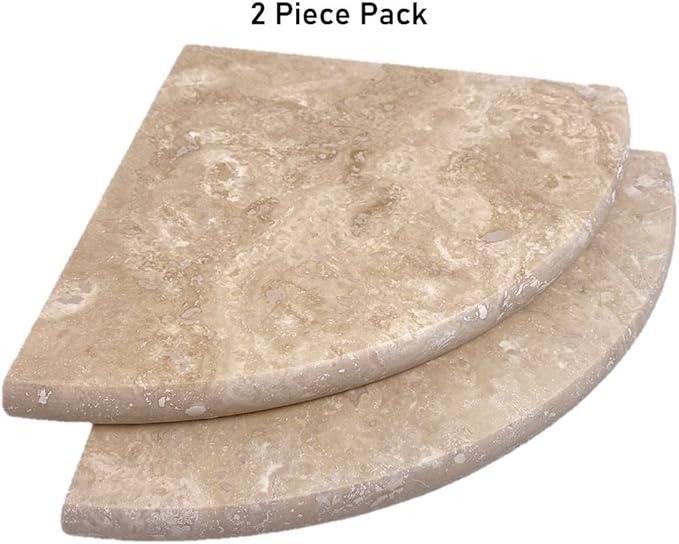 Premium Quality Light Travertine Corner Shelf Filled and Honed 9'' (2)