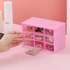 6 Pcs Small Drawer Organizer for Desk, Mini Desktop Drawer Organizer with 9 Clear Drawers, Plastic Desktop Craft Storage Box for Desk Office School Home 7.1" x 3. 8" x 4.6" (Pink)