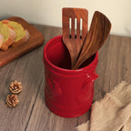 WAIT FLY Embossed Rooster Porcelain Kitchen Utensil Holder Flatware Storage Organizer Utensil Crock for Countertop Kitchen Counter Decor-Red-1 PCS