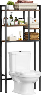 Over-The-Toilet Storage Rack, 3-Tier Bathroom Shelves Over Toilet, Above Toilet Storage, Behind Toilet Bathroom Organizer, Space Saver, Freestanding, Rustic Brown