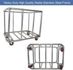 Commercial Laundry Cart With Wheels - 11.5 Bushel Heavy Duty Stainless Steel Hamper With Waterproof Lining - 260 Lbs Load Capacity