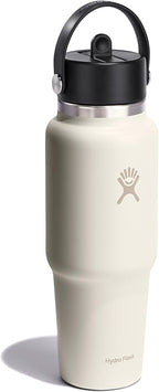 Hydro Flask Travel Water Bottle - Insulated Stainless Steel - Wide Straw Lid, Non Spill, Leakproof in 32 Oz Ivory